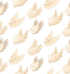 Vector seamless pattern with bird wings on white background. Texture with angel wings