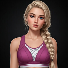 Perfect slim toned beautiful girl. Cartoon sporty young woman in sportswear. JPEG version.