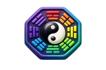 Vibrant bagua icon with yin yang motif for feng shui design and decoration