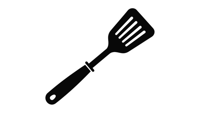 Simple black and white illustration of a kitchen spatula on a white background