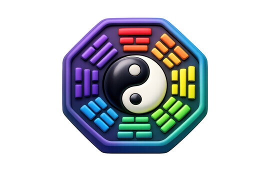 Vibrant bagua icon with yin yang motif for feng shui design and decoration