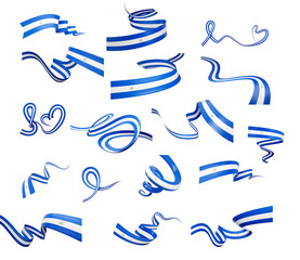Set Of Different Style Of Nicaragua Wavy Abstract Ribbon Flags 3d Illustration