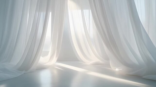 たっぷりのヴェールが透ける空間の映像｜A space filled with sheer veils and soft transparency	