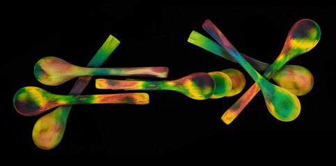 Colourful hand dyed wooden spoons dyed with food colouring. Wooden spoons natural materials and environmentally safe unlike plastic spoons sustainable materials and eco friendly food utensils