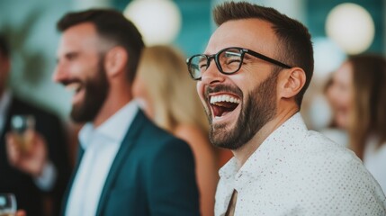 Laughing Man at Party, Glasses, Happy ,Joy