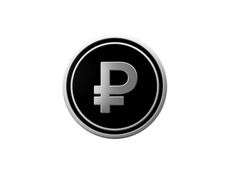 Silver Russian Ruble coin symbol on a black background, representing finance and