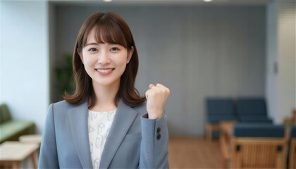 ラウンジで爽やかな笑顔を見せる若手ビジネス女性