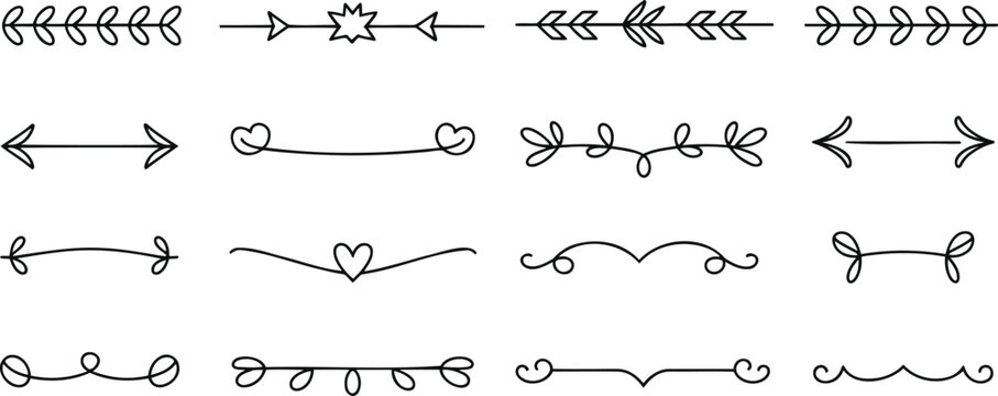 Bracket and divider doodle set, hand drawn sketch style text dividers, decorative bracket elements, line art separators