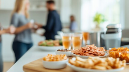 Party snacks chips, dips and drinks with friends gathering, appetizers , partyfood