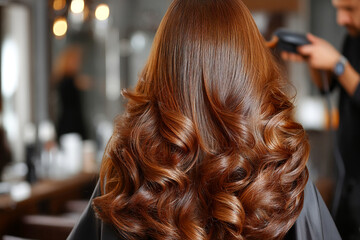 Stylist curls the hair of a client in a modern salon setting Generative AI