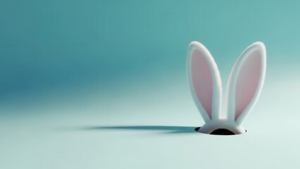 White Bunny Ears on Blue Background with Shadow