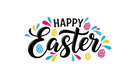 Colorful Easter Eggs and Splashes on Black Background