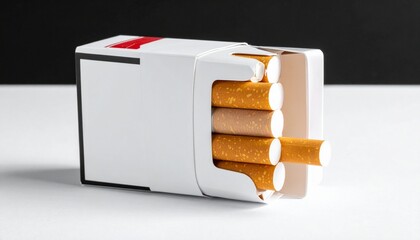 Open cigarette pack with white-orange design on gradient background—symbol of smoking, design, and health tension.