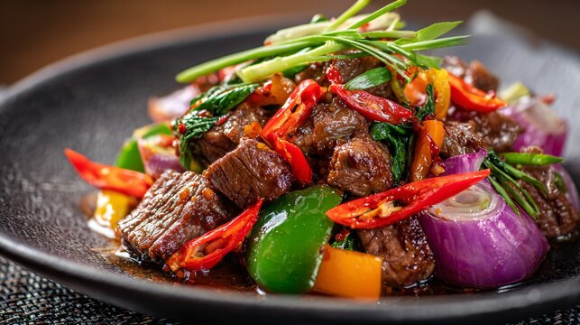 Vietnamese lemongrass beef styled as modern restaurant dish