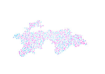 Fototapeta premium Illuminated Tajikistan Digital Data Map Pink And Blue Neon Glowing Particles 3D Illustration