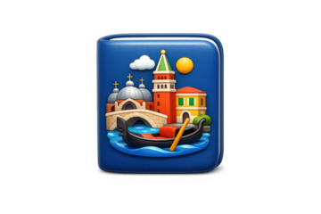 Colorful cartoon passport design featuring iconic venice landmarks for travel inspiration