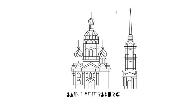 Animation Of Saint Petersburg City Line Draw Simple Minimalist