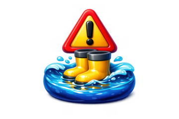 Venice flood warning icon with yellow boots and exclamation sign for weather alert design