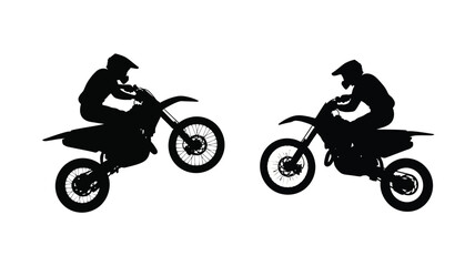 Two motocross riders on bikes in dynamic motion a striking silhouette © MdGolam