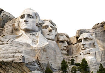 Obraz premium Mount Rushmore National Memorial carved presidential faces in granite, isolated on a transparent background