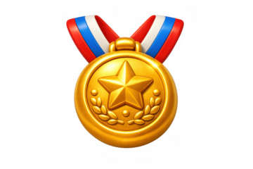 Gold medal of excellence with star and laurel design on tricolor ribbon for award ceremonies