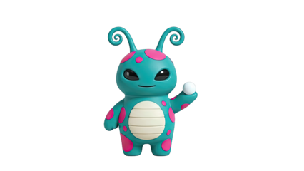 Cute Teal and Pink Spotted Monster Holding a White Ball