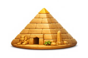Ancient egyptian pyramid icon with sphinx and obelisk for history and culture enthusiasts