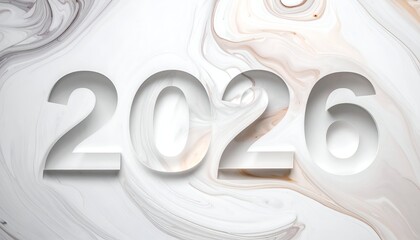 White numbers 2026 cut into marble-like abstract, future concept