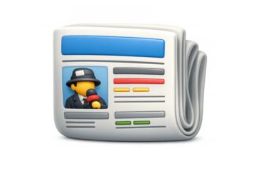 Simple newspaper icon illustration with reporter graphic for media design