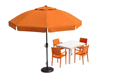 Outdoor Patio Set with Orange Umbrella and Chairs