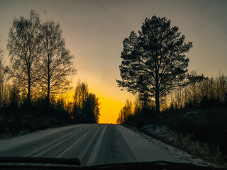 sunset on the road