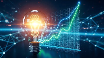 Glowing Light Bulb With Upward Trend Graph Representing Innovation and Growth.