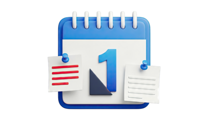 3D Calendar Icon with Date 1 and Notes