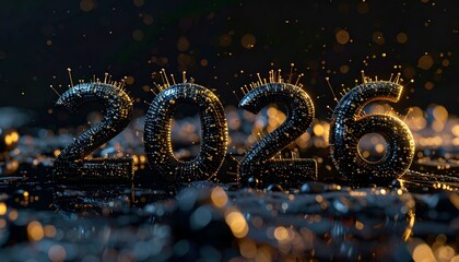 Futuristic rendered 2026 numbers with bokeh lights and a dark background