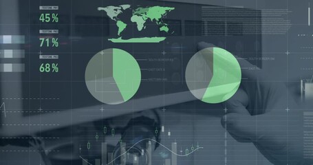 Animation of statistics and data processing on grey background - Powered by Adobe