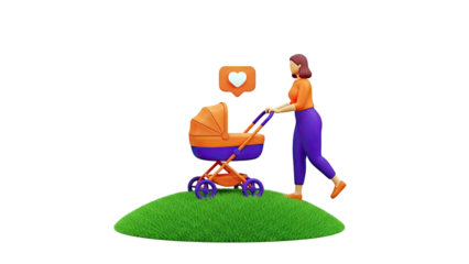 3D Mother Pushing Stroller with Heart Like Notification