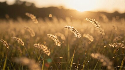 Sunlit grasses in golden field
