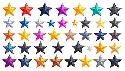 Obraz premium Collection of assorted five-pointed stars with diverse colors and shading