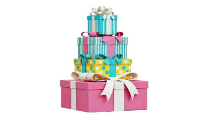 Stack of Colorful Gift Boxes with Ribbons