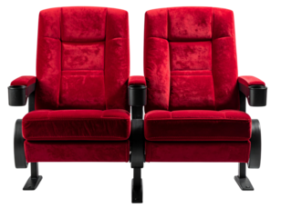  Pair of Plush Red Theater Seats with Dark Armrests