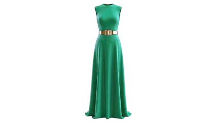 Sleek Green Maxi Dress with Gold Belt