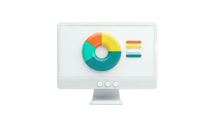 3D Donut Chart and Bar Graph on Monitor
