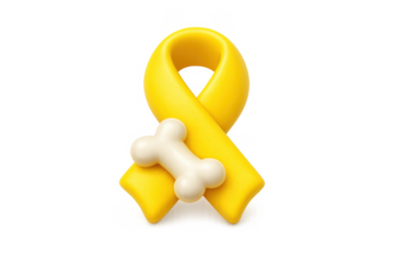 Yellow ribbon with bone symbol on soft background for awareness and support