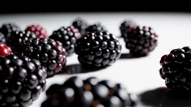 Vibrant Velvety Blackberries Scattered with Intentional Imperfection in Studio Lighting