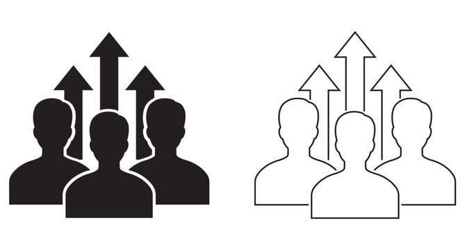 Team growth icon vector set, line and filled style icons. Team growth set icon flat vector design. Development, popularity sign-symbol collection. Vector illustration.