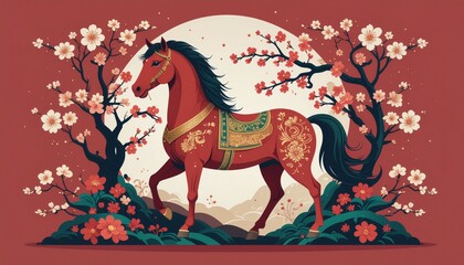 zodiac the year of the horse in chinese new year style