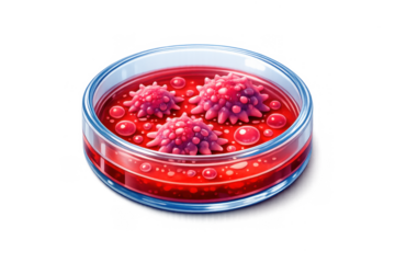 Laboratory petri dish with red solution and microorganisms illustration for scientific and educational use