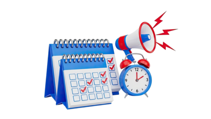 Calendar, Alarm Clock, and Megaphone - Business and Time Management Concepts