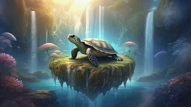 Turtle on Island Oasis Scene.