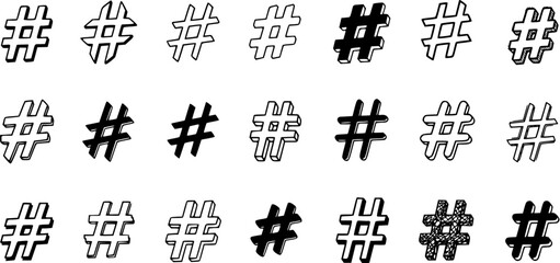 Hashtag Icons Set: Diverse Hand-Drawn Style Collection © evalova